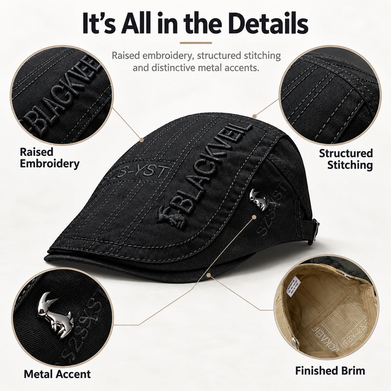 Embroidered Adjustable Flat Cap for Men