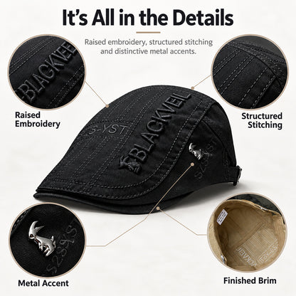Embroidered Adjustable Flat Cap for Men