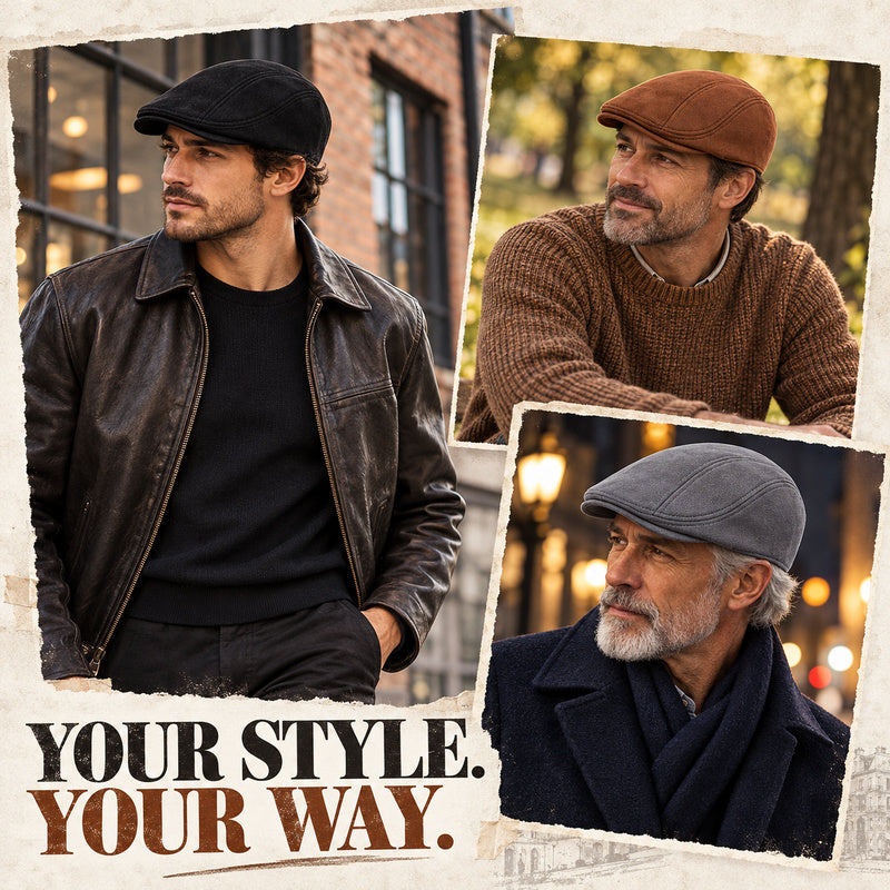 Men's Vintage Suede-Look Flat Cap – Classic Ivy Hat for Fall & Winter