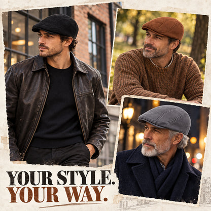 Men's Vintage Suede-Look Flat Cap – Classic Ivy Hat for Fall & Winter