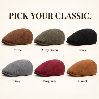 Men's Vintage Suede-Look Flat Cap – Classic Ivy Hat for Fall & Winter
