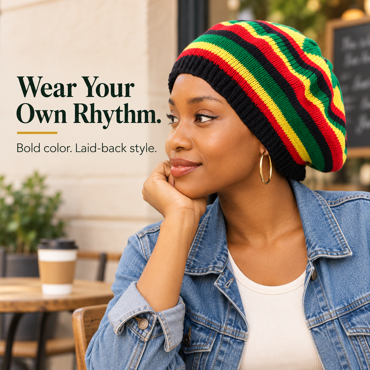 🌈 Colorful Rasta-Inspired Slouchy Knit Hat – Unisex Streetwear Beanie