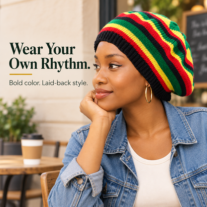🌈 Colorful Rasta-Inspired Slouchy Knit Hat – Unisex Streetwear Beanie