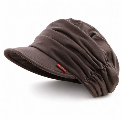 Womens Ruched Slouchy Newsboy Cap Soft Brimmed Beanie Hat