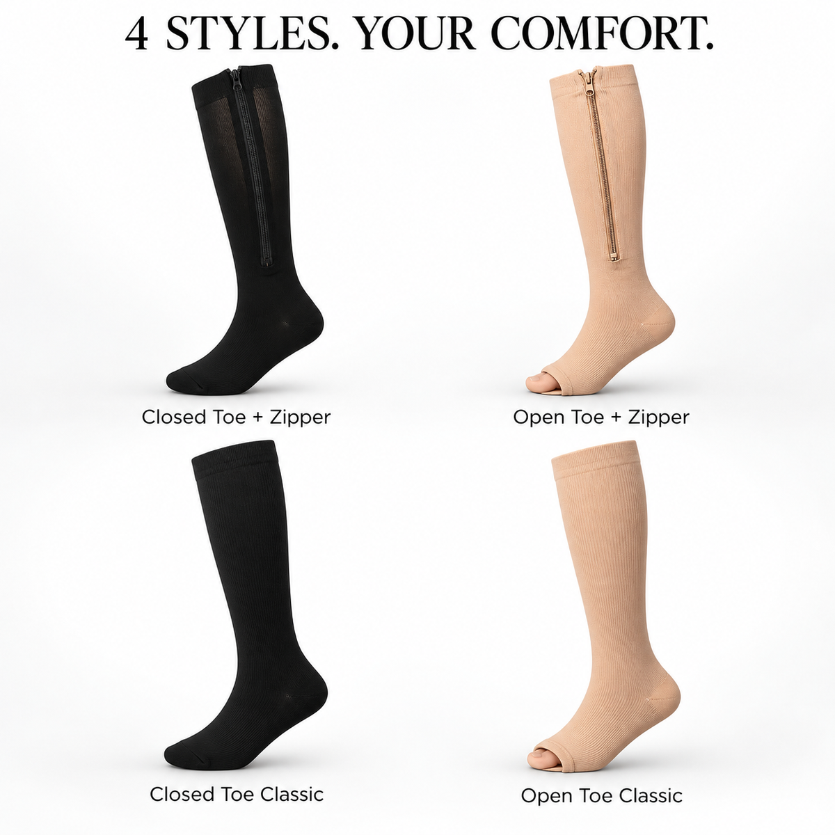 Zip Up Knee High Compression Socks