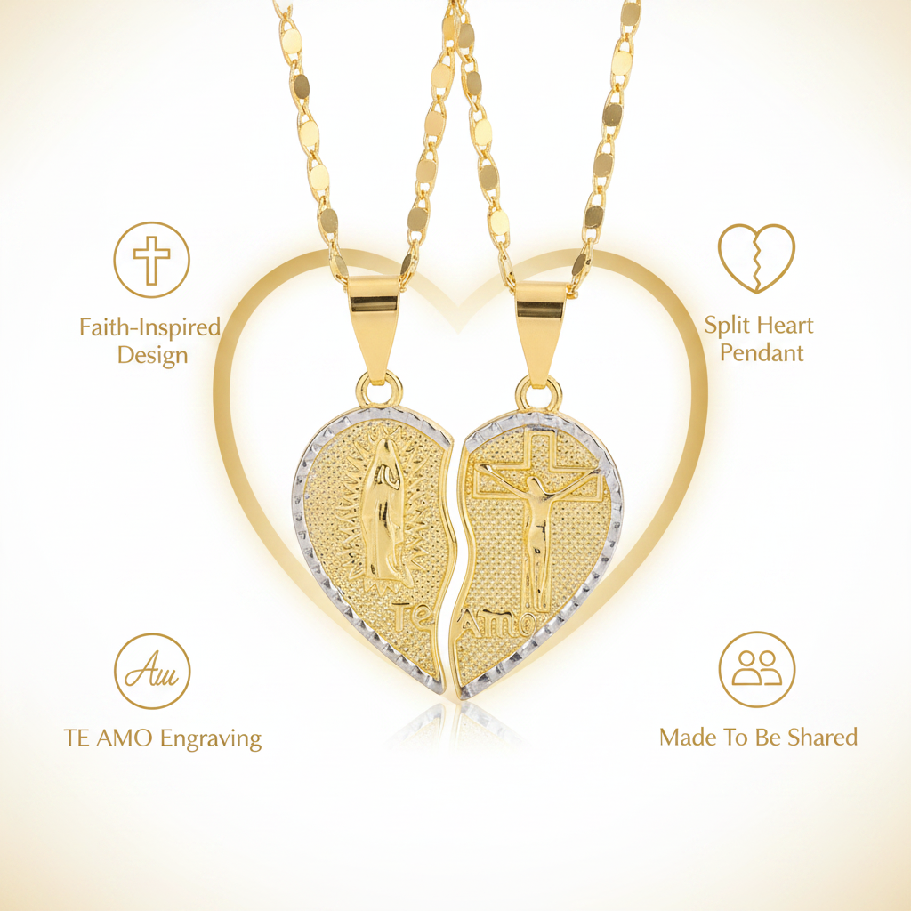 Te Amo Split Heart Necklace Premium Feature Banner