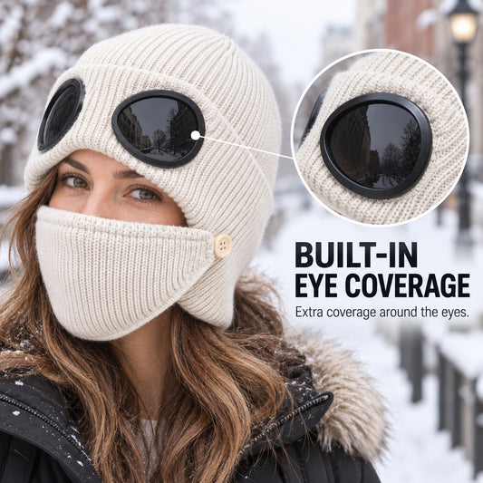 Winter Beanie with Goggles and Detachable Face Cover