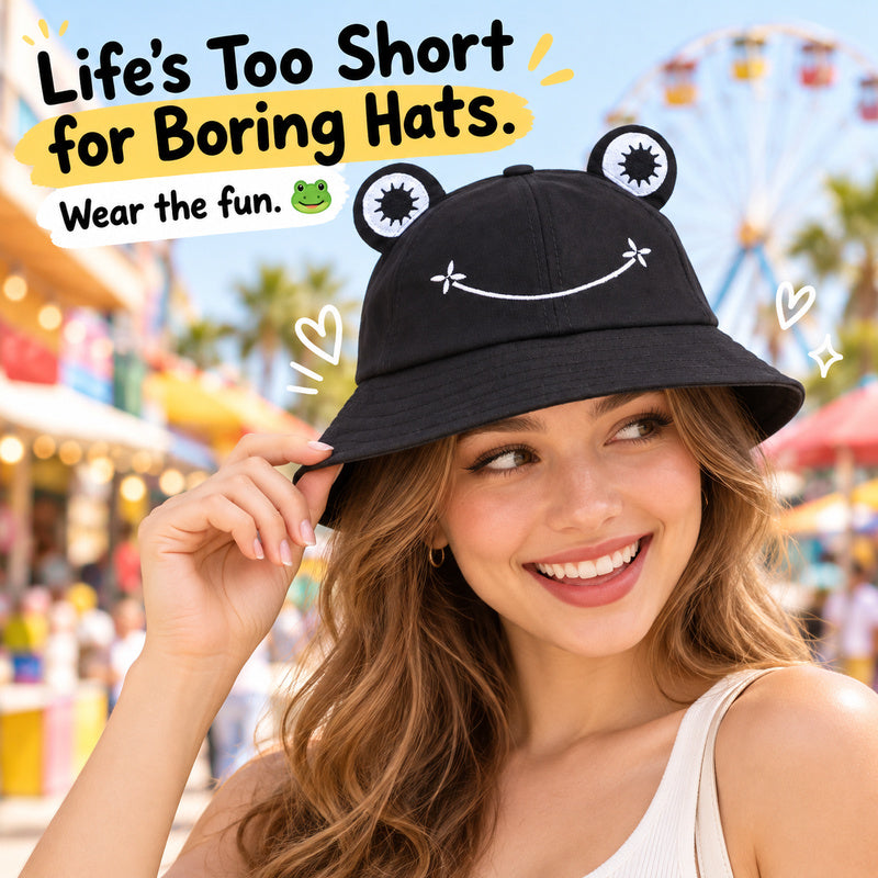 Cute Frog Bucket Hat with 3D Eyes – Playful Everyday Hat