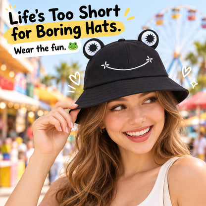 Cute Frog Bucket Hat with 3D Eyes – Playful Everyday Hat